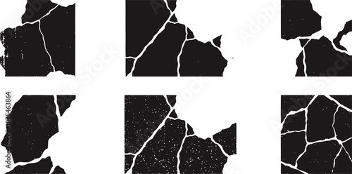 cracked black distressed texture overlays set with various rough and fragmented patterns