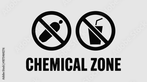Chemical zone warning signs indicating no chemicals or drinks allowed