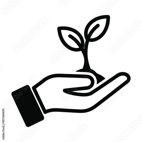 Hand holding plant sprout for growth and environmental protection concept