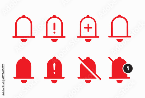 Red Notification Bell Icons – Alert, Mute, Badge Variants