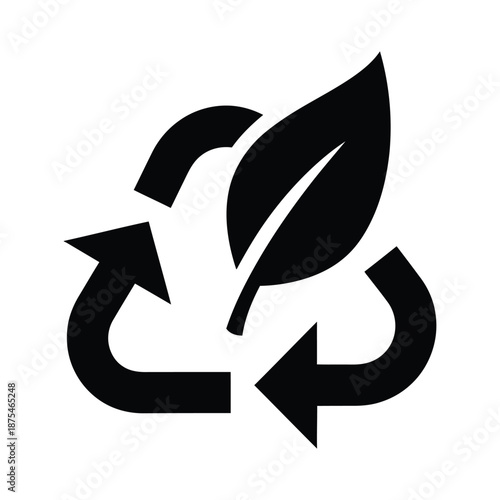 Recycling symbol with leaf for environmental sustainability