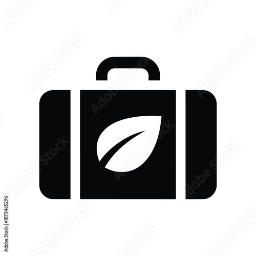 Suitcase icon with leaf for eco friendly travel