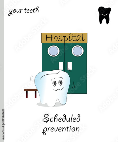 Funny teeth vector afraid to go to the hospital.eps