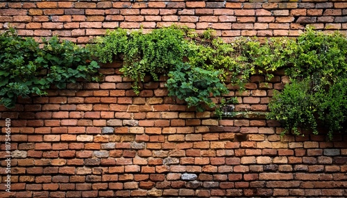 old brick wall with plants