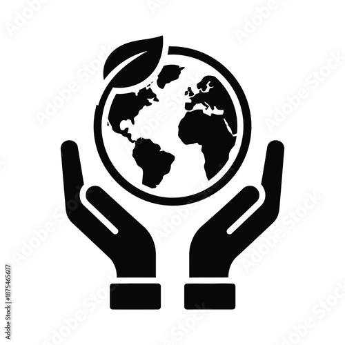 Hands holding globe with leaf for environmental care