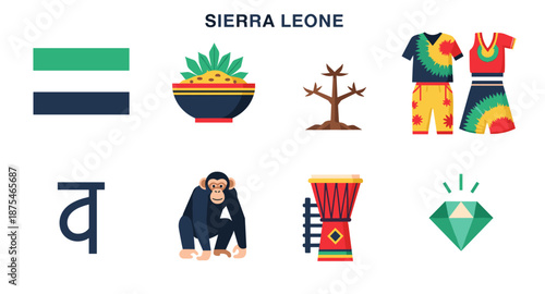 Sierra Leone cultural symbols and national icons flat illustration
