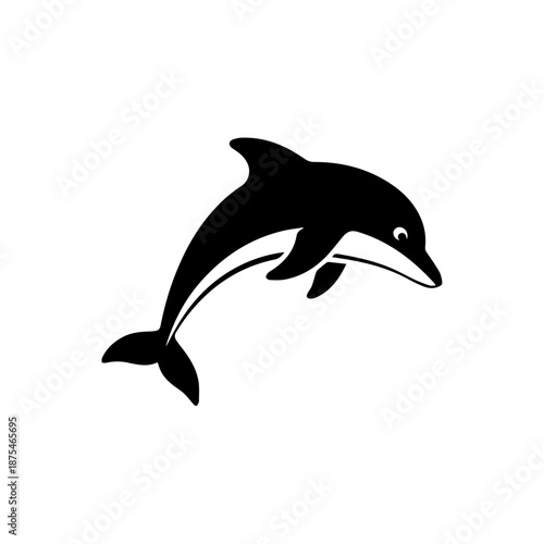 Leaping orca in silhouette isolated on white background, Vector