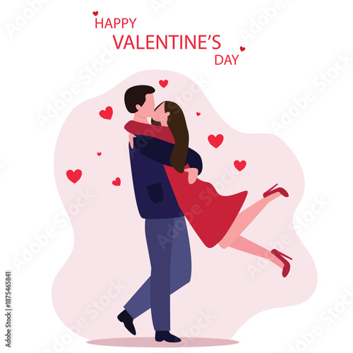Couple in love together. Happy Valentines Day 14 February  Romantic happy loving couple. Valentine's Day, love & relationships. Happy Valentines Day vector illustration.