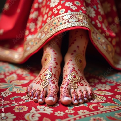 Applying Intricate Mehndi Design On Bride Feet