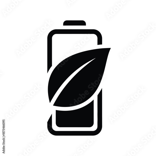 Battery icon with leaf representing green energy and renewable power sources