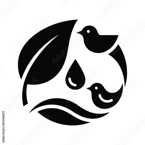 Nature icon with birds leaf and water drop in circular composition