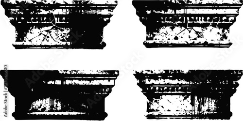 Vintage architectural cornice silhouettes with decorative moldings and classical design elements