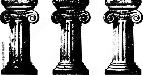 Ancient ionic columns illustration set three classical greek architectural pillars with scroll capitals