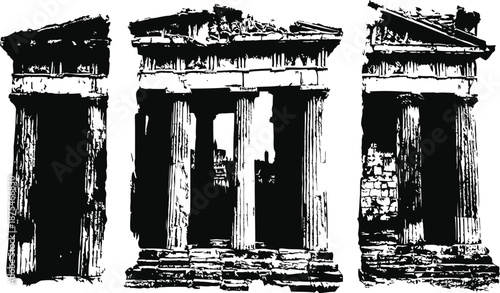 Ancient greek temple ruins with tall fluted columns and classical architectural details