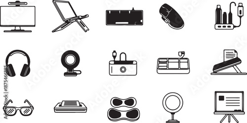 Collection of various electronic and office equipment icons
