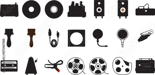 Collection of film and video production icons and equipment