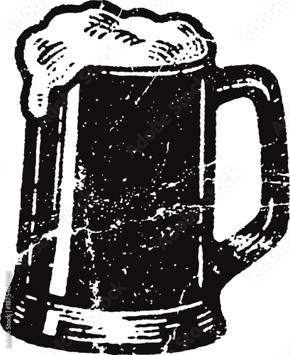 Vintage beer mug illustration with frothy top, classic beverage container design