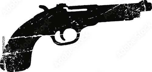 Vintage revolver silhouette black isolated on white background