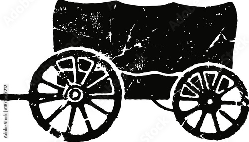 Vintage wooden wagon with large spoked wheels, rustic old carriage silhouette