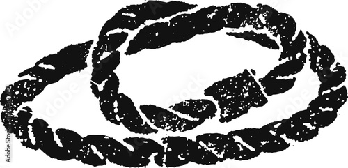 Black and white illustration of two intertwined rope bracelets with textured design and clasps