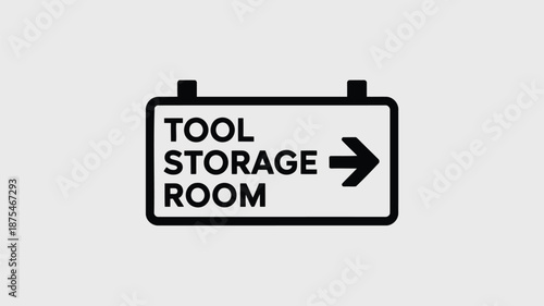 Directional sign for tool storage room with arrow