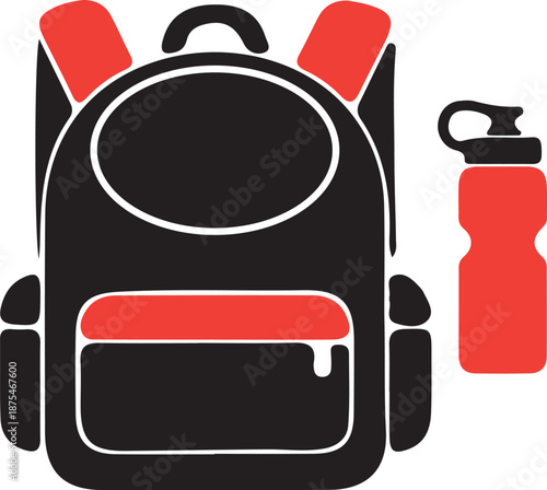 Tableau sur toile Backpack and water bottle illustration