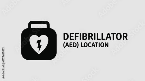 Defibrillator AED location sign for emergency medical response