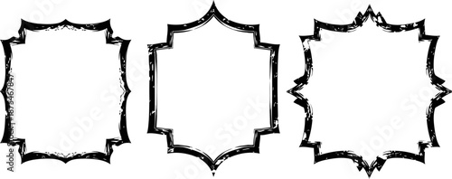 Three elegant vintage decorative frames with black ornamental designs on white background