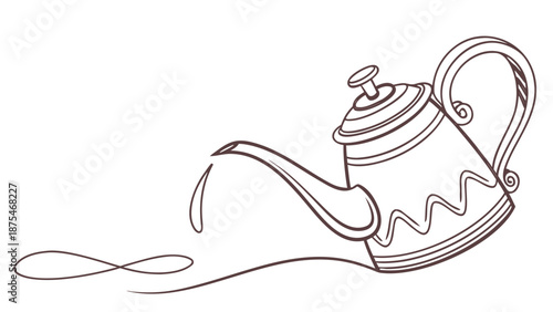 Whimsical teapot artfully pouring a stream of liquid in a decorative design