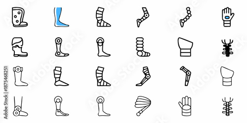 Prosthetic limbs and robotic body parts icons for medical technology and assistive devices