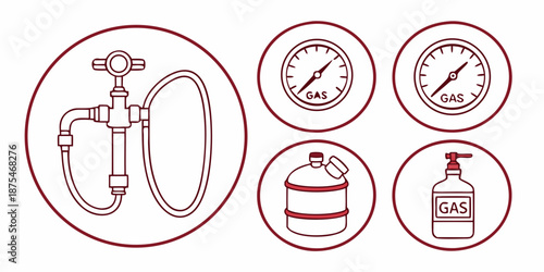 Gas safety and industrial equipment icons for laboratory and medical applications