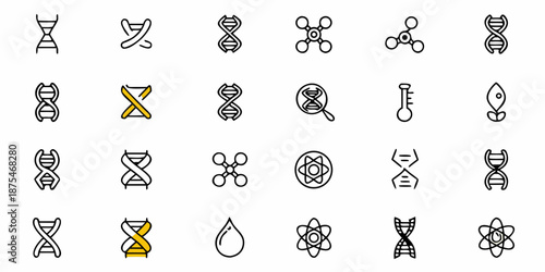 DNA molecule and genetics science icons for biology research and biotechnology