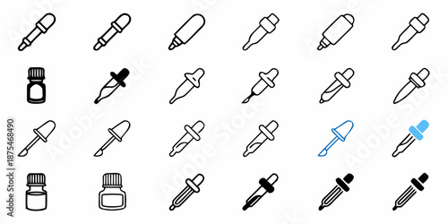 Dropper and bottle icons collection for medical scientific and pharmaceutical applications