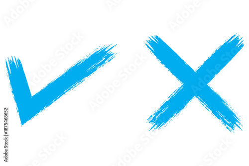 Hand drawn check mark icon set. tick, cross signs for checkbox, checklist, v and x in sketch doodle brush marker checklist symbol. grunge brush style vector illustration