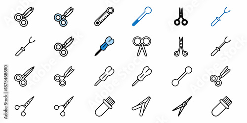 Modern scissor and cutting tool icons collection for design crafts and creative projects