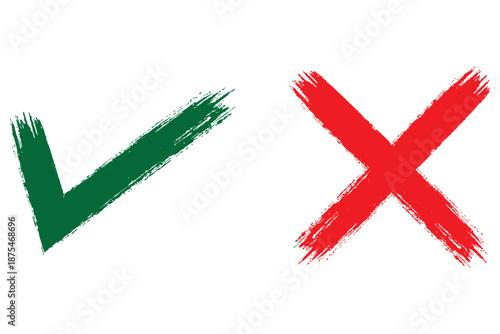 Hand drawn check mark icon set. tick, cross signs for checkbox, checklist, v and x in sketch doodle brush marker checklist symbol. grunge brush style vector illustration