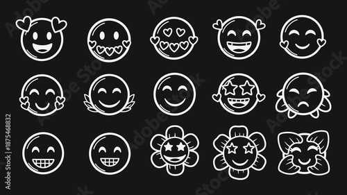 Face Smile Emoji Doodle Icon Sticker Set Cute Kid Doodle Style Funny Face Emoji Smile Sticker
