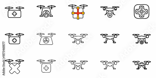 Modern drone technology and robotics icons for innovation engineering and aerial applications