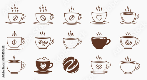 Collection of Coffee Cups and Croissants.