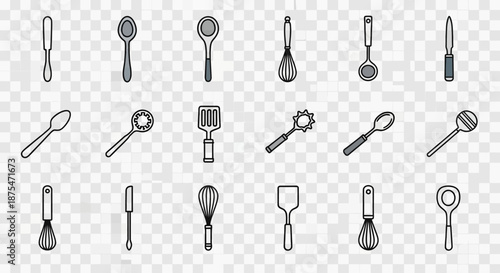 Collection of Various Kitchen Utensils Illustrated.