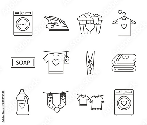 Laundry and garment care line icons set