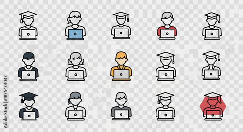 Graduation Icons Set with Various Characters.