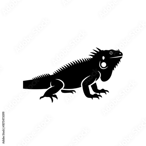Black iguana silhouette isolated on white background, Vector