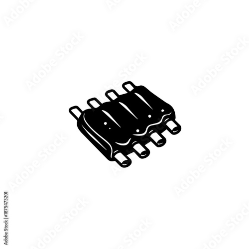 Black electrical connector with multiple pins isolated on white background, Vector