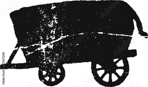 Old fashioned wooden cart silhouette with large spoked wheels and covered top