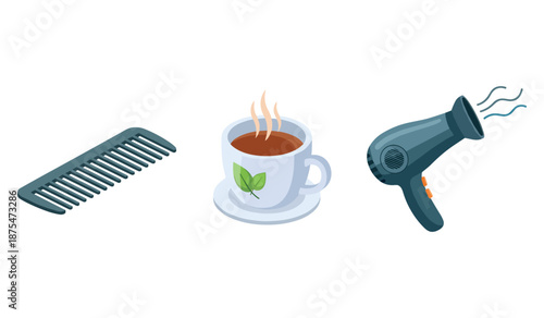 Comb, hot beverage, and hairdryer: essential morning routine items
