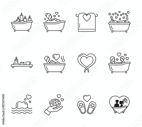 Bath and relaxation line icons collection
