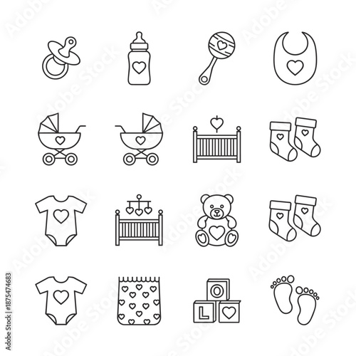 Baby Essentials Line Icons Set