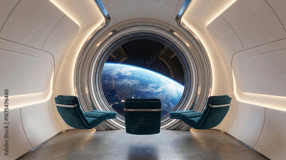 Fototapeta premium Minimalist Space Tourism Lounge Overlooking Earth