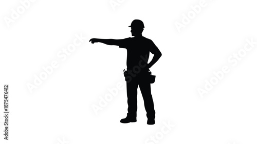 Confident construction worker pointing in modern silhouette style